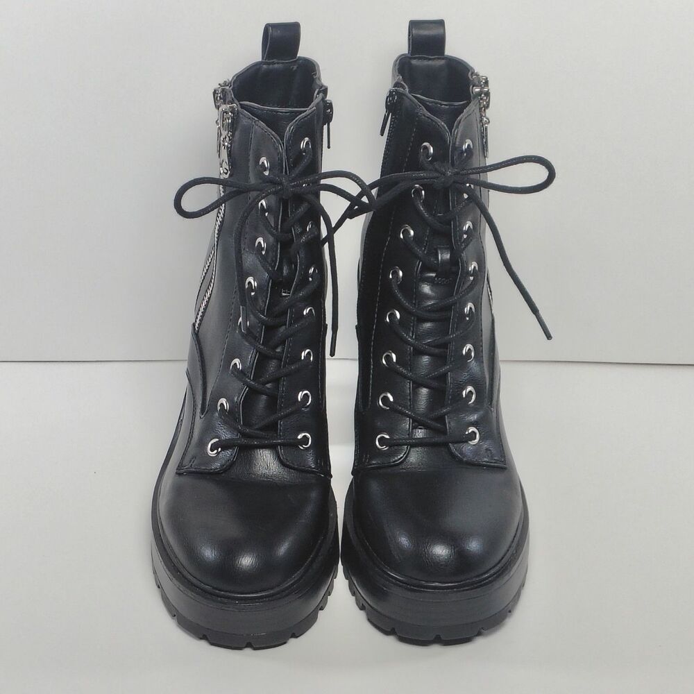 GBG Los Angeles Womens 10M Black Lace-Up Zip Up Chunky Heel Ankle Goth Boots - Picture 3 of 12